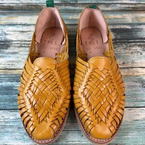 Sols Huarache Womens Size 6 Mustard Yellow Leather Woven Shoes Slip On Flats